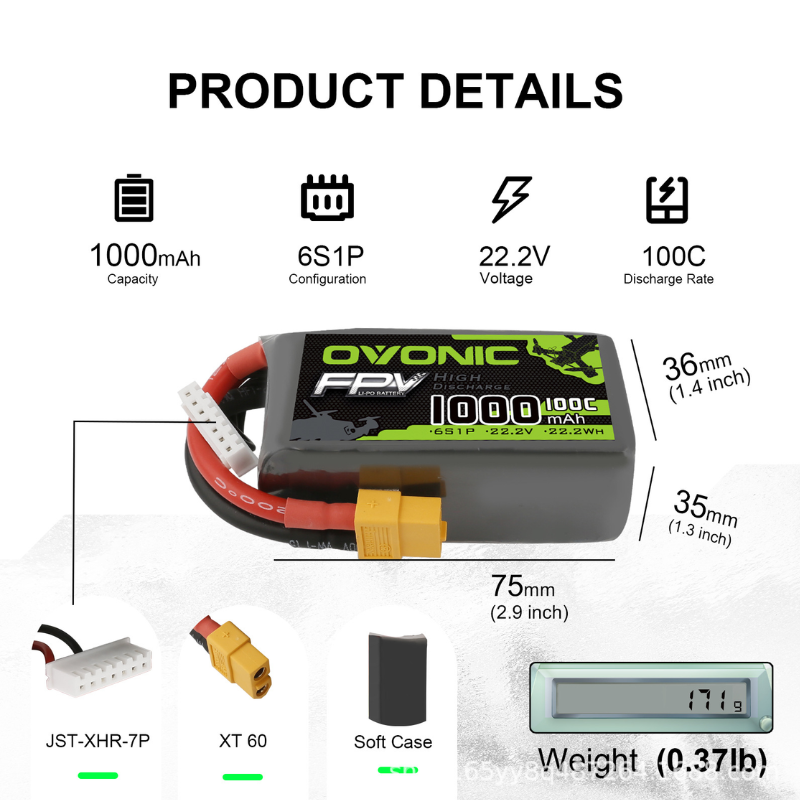 2 шт. LiPo аккумуляторы OVONIC – обзор и цена Drone Battery 6S
