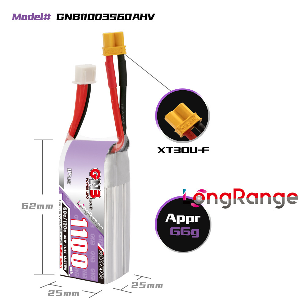 GNB 1100 мАч 2S 3S 4S 6S 60C/1 – обзор и цена Drone Battery Connector