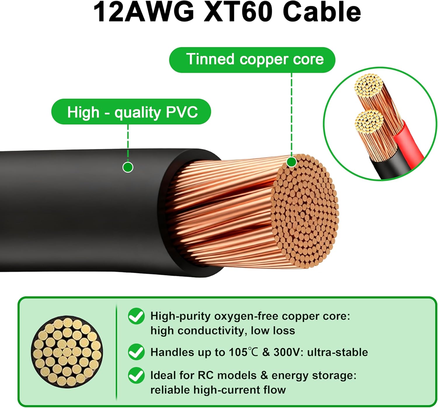 Кабель JMUYTOP 3FT 12AWG XT60  – обзор и цена Drone Battery Connector
